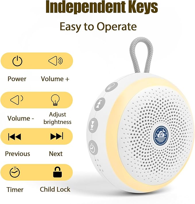 Sound Machine for Baby โ White Noise Sound Machine with Night Light for Baby Nursery โ Portable Sleep Machine with Rain Sounds, Sleep Music & Relaxing Sleep Aid
