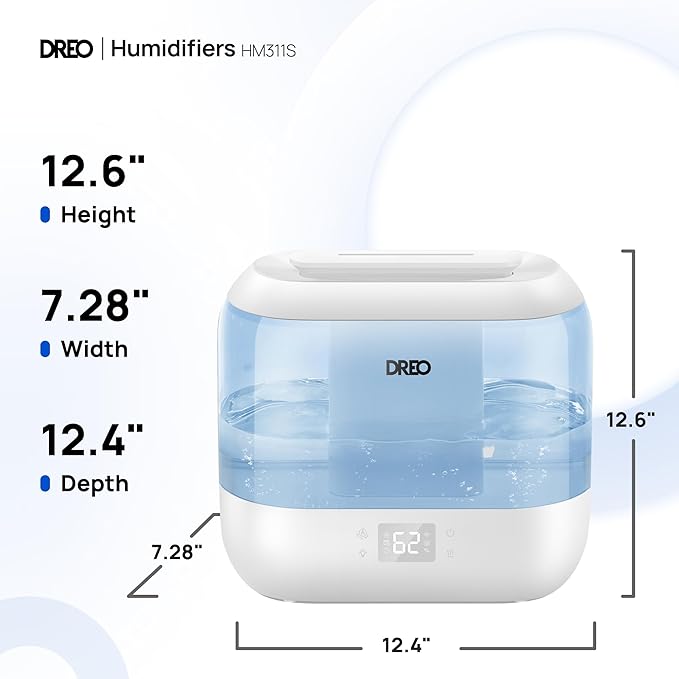 Dreo Humidifiers for Bedroom, Top Fill 4L Smart Cool Mist Humidifier with Oil Diffuser, Cartridge, Nightlight, 32H Runtime, Quiet Ultrasonic Humidifiers for Home, Baby Nursery, Plants, Office, HM311S
