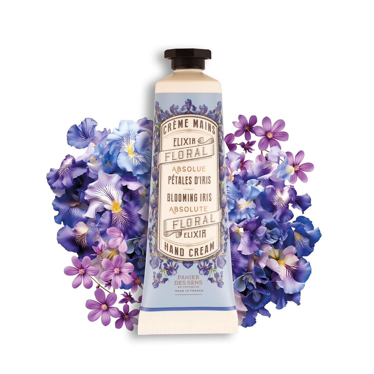 Panier des Sens - Small Hand Cream for Dry Cracked Hands β Blooming Iris Mini Hand Lotion for Dry Skin - With Shea Butter and Olive Oil - Hand Care 97% Natural Ingredients - Travel Size 1 floz