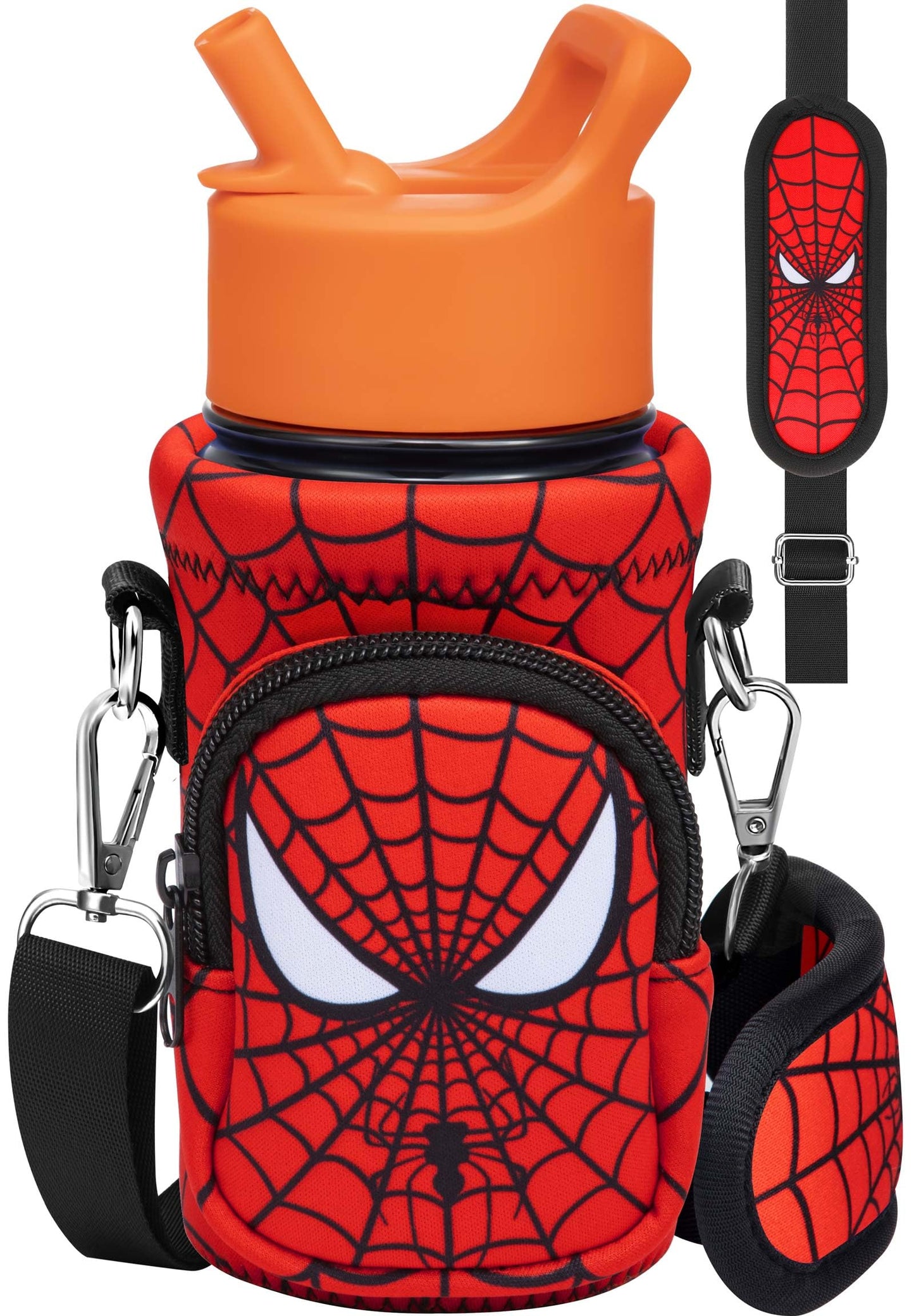Miss Adola Water Bottle Carrier with Strap Cartoon Water Bottle Bags Holder for Kids Boys Girls Cute Neoprene Insulated Bottle Bag for 10/12/14/16/18Oz Stainless Steel Glass Bottles Sleeve, Red Eyes