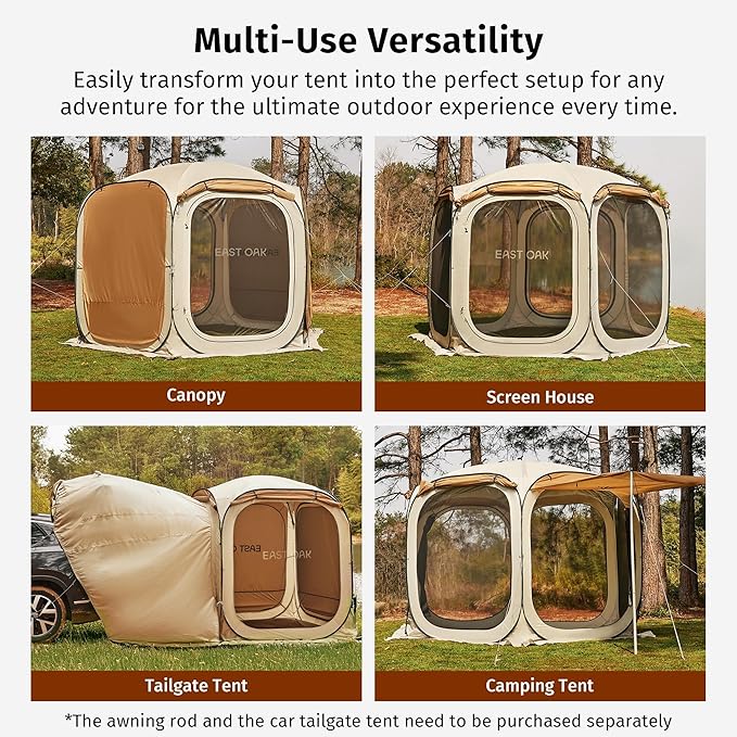 East Oak 6ร6 FT Pop Up Canopy Tent with Mesh | Outdoor Screen House with 4 Sunshades | Instant Canopy with Portable Carry Bag | Gazebo Tent for Camping, Patio, and Beach | Beige