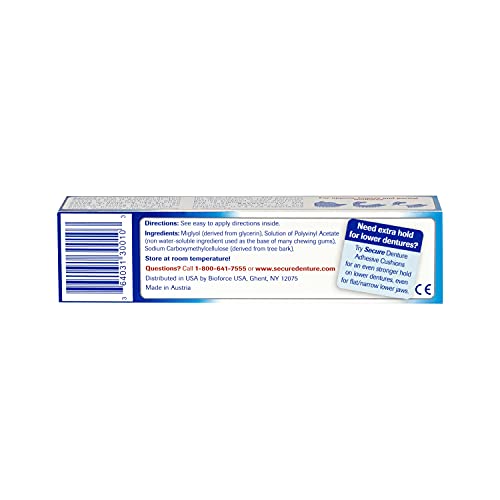 Secure Waterproof Denture Adhesive - Zinc Free - Extra Strong Hold For Upper, Lower or Partials - 1.4 oz (Pack of 2)