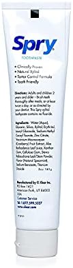 Spry Natural Xylitol Toothpaste 5oz for Adults and Kids - Fluoride Free, Gentle for Sensitive Teeth Whitening and Remineralizing, Breath Freshening, Mouth Moisturizing, Spearmint (Pack of 2)