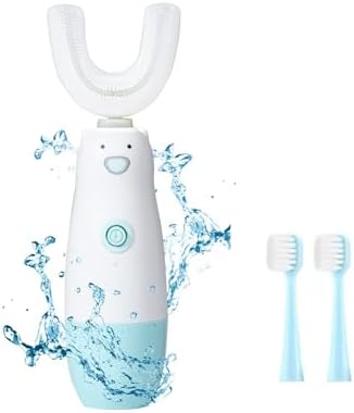 Kids Electric Toothbrush，U Shaped Toothbrush Waterproof Battery Powered 360 Automatic Sonic Toddler Toothbrushes for 8-13 Years Old for Boys Girls ，with 2 Replacement Brush Heads（Blue）