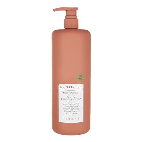 Kristin Ess Hair Moisture Rich Curl Conditioner, 33.8 fl oz, For Curly + Wavy Hair, Detangler, Vegan, Sulfate, Paraben and Silicone Free, Color + Keratin Safe