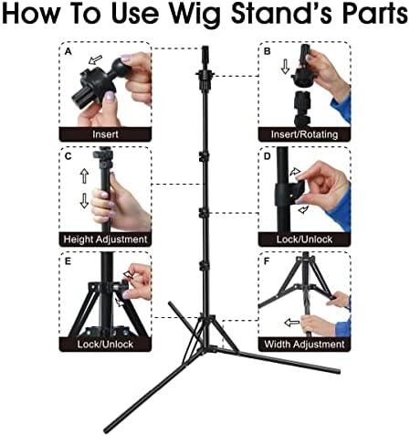 Mannequin Head Stand, Upgrade Foldable Wig Stand Tripod for Cosmetology Hairdressing Training, Metal Adjustable Wig Head Stand with Wig Caps, T-Pins, Comb, Hair Clips