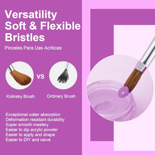 4PCS Kolinsky Nail Brush Set - 6/8/12/16. Oval Shaped Acrylic Powder Nail Design Tools for Professional Manicure DIY