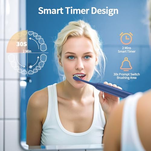 Electric Toothbrush for Adults, 42000 VPM Deep Clean Sonic Toothbrush with 6 Brush Heads, 4 Modes, IPX7 Waterproof Rechargeable Toothbrushes for 120 Days, Built-in 2 Mins Smart Timer (Blue)