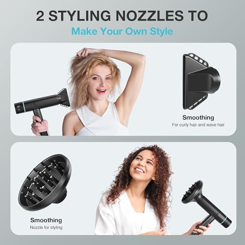 Diffuser Hair Dryer, Professional High Speed Portable Ionic Hair Blow Dryer with Diffuser for Women & Men, 3 Temps/2 Speeds, 6.56 Ft Cord, Best for Straight & Wavy Hair, for Home Travel, Black
