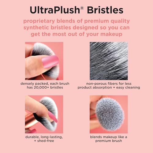 Real Techniques Sleigh The Night Mini Brush + Sponge 4 Piece Holiday Gift Set, Small Makeup Brushes For Travel, Makeup Sponge For Foundation & Concealer, Stocking Stuffer, Limited Edition, Latex-Free