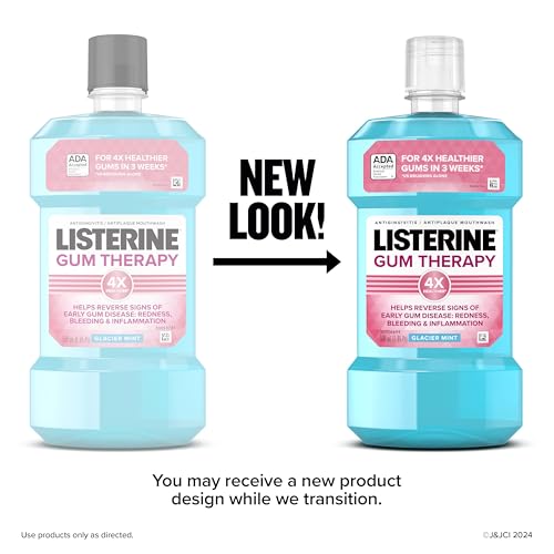 Listerine Gum Therapy Antiplaque & Anti-Gingivitis Mouthwash, Oral Rinse to Help Reverse Signs of Early Gingivitis Like Bleeding Gums, ADA Accepted, Glacier Mint, Twin Pack, 2 x 1 L