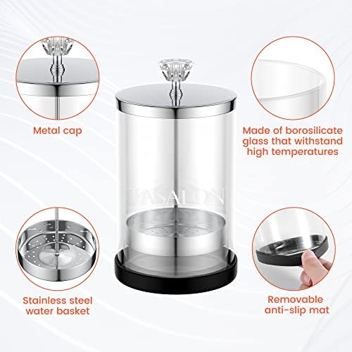 TASALON Barber Jar Pack of 1 - 25 oz Stainless Cap and Glass Jar with Removable Basket, Salon or Nail Spa