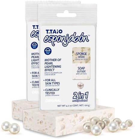 T.Taio Esponjabon Mother of Pearl Soap Sponge - Cleansing Shower Scrubber - Cleaning Bath Wash Scrub - Oil Removal - Massage & Lather Foot, Elbow, & Face - Bathroom Accessories (2-Pack)