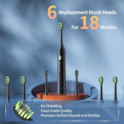 Electric Toothbrush for Adults, 42000 VPM Sonic Toothbrush with 6 Brush Heads, 4 Cleaning Modes,120-Day Battery Life, IPX7 Waterproof Rechargeable Toothbrushes with 2 Mins Smart Timer for Home, Travel