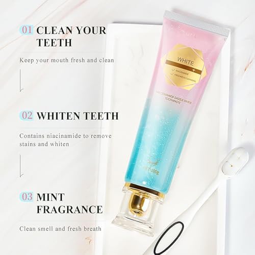 Niacinamide Whitening Toothpaste, Easilyous Radiant Whitening Toothpaste,Fresh Breath,Remove Tooth Stains, 2 Pack