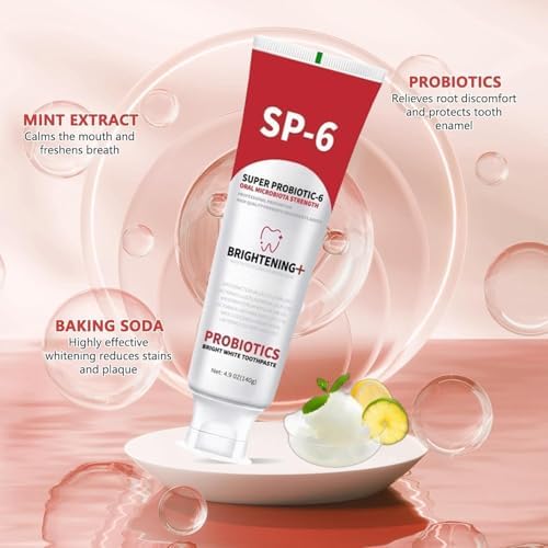 Sp-6 Probiotics Whitening Toothpaste, Sp-6 Ultra Whitening Toothpaste, Enhanced Formula with Enamel-Safe, Fluoride-Free, Fresh Breath Mint Flavor for Oral Health (2)