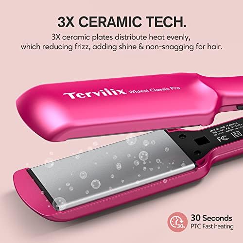 Terviiix Flat Iron Hair Straightener, 2 Inch Widest Ceramic Flat Iron for Hair, Professional Straightening Irons with Adjustable Temp, Fast Styling for Silky Smooth Hair, Dual Voltage, Auto Off, Pink
