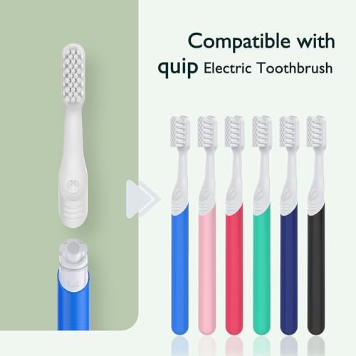 Toothbrush Replacement Heads for Quip, 5 Pack, Standard Adult Brush Head Refill with Built-in Tongue Scraper, Soft Bristles, White