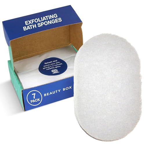 HartFelt 7 Pack Body Exfoliation Beauty Box with Body Wash Scrubber | Super Soft Exfoliating Bath Sponges for Shower Women & Men | Chemical-Free Bathing Sponge Set for Dead Skin Removal | Gift Box