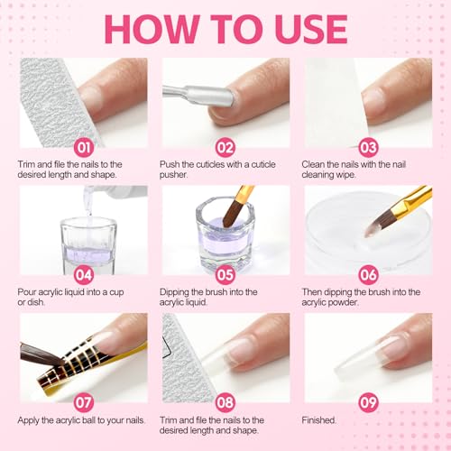 COSCELIA Acrylic Nail Kit for Beginners with Everything Nude Pink Clear Acrylics Powder with u v Light Glitter Decorations Professional Nails Kit Acrylic Set Gift for Women