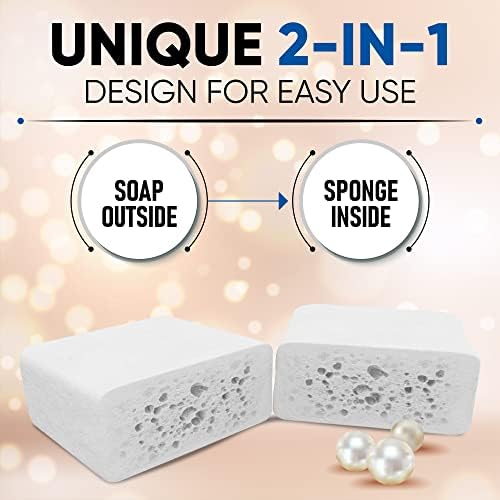 T.Taio Esponjabon Mother of Pearl Soap Sponge - Revitalizing Shower Scrubber for Bath Wash & Oil Removal - Bathroom Essentials with Fresh Scents - Pearl with Mini
