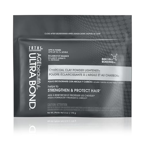 AGE beautiful Charcoal Clay Powder Hair Lightener with Ultra Bond Building | Strengthens, Protects & Nourishes | Lifts up to 7+ Levels | Lightens & Tones in One-Step | 6 Oz