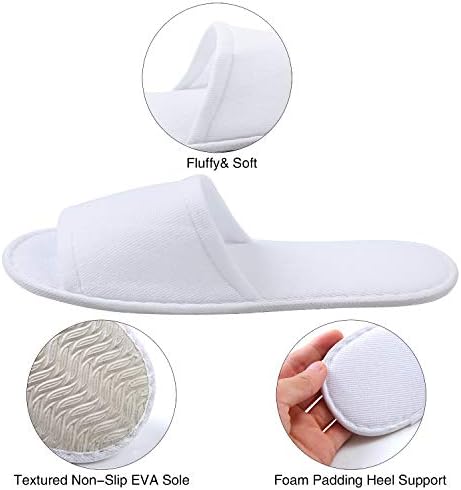 Elcoho 12 Pairs Open Toe Spa Slippers White Spa Hotel Guest Slippers for Spa, Party Guest, Hotel and Travel, Fits Most Men and Women