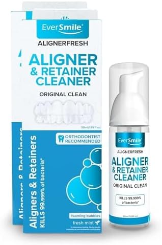 EverSmile AlignerFresh Original Clean Foam – Cleaner Compatible w/Invisalign and All Clear Aligners & Retainers – Eliminates Bacteria, Whitens Teeth, Fights Bad Breath – 50ml (2 Pack)