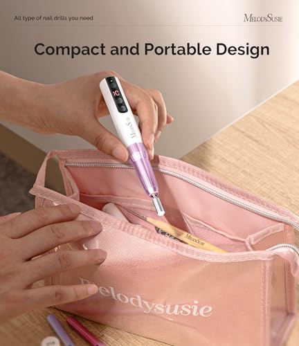 MelodySusie Rechargeable Cordless Electric Nail Drill,PC180E 25000RPM Portable Nail Efile for Acrylic Gel Dip Powder Nails, 25 Speeds with Nail Drill Bits Sanding Bands (Purple)