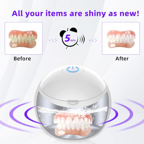 Voraiya Ultrasonic UV Cleaner for Dentures, Aligner, Retainer, Whitening Trays, Night Dental Mouth Guard, Toothbrush Head, Ultrasonic Jewelry Cleaner Machine for all dental Appliances, Diamon (White)