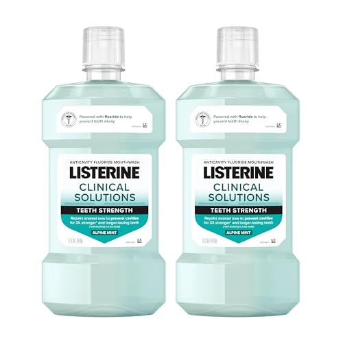 Listerine Clinical Solutions Mouthwash, Enamel Strength, Daily Anticavity Fluoride Mouthwash to Repair Tooth Enamel & Help Prevent Tooth Decay, Alpine Mint, 1 L, 2 Pack