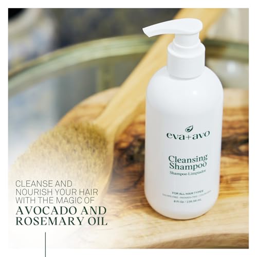 Eva + Avo Cleansing Shampoo with Avocado, Rosemary, Vitamins – Deep Cleansing Shampoo Build Up Remover for All Hair Types – Color-Safe – 2pcs