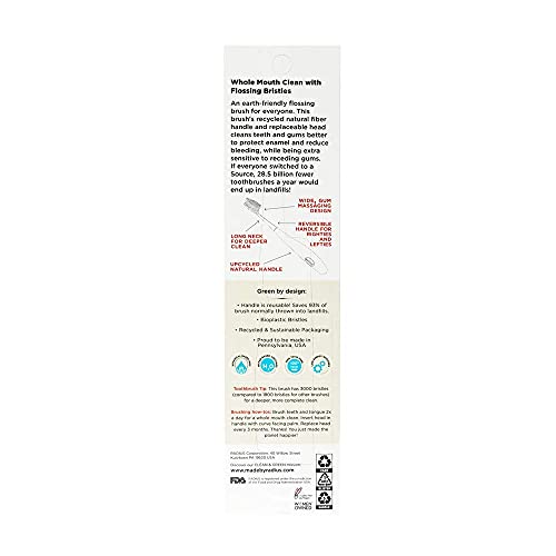 RADIUS Toothbrush Source Floss Brush BPA Free & ADA Accepted Improve Gum Health & Reduce Gum Issues - Soft - Hemp/Soda Pop Ecogrind/Starch- Pack of 3
