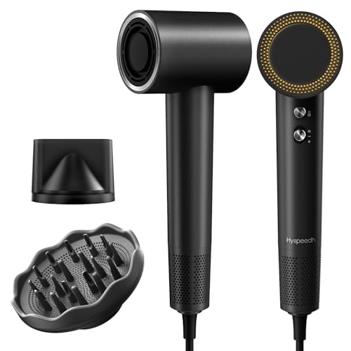 Hair Dryer with Diffuser, Hyspeedh Low Noise Blow Dryer with Fast Drying, 0.86lb Lightweight Travel Hair Dryers for Women, 1.5 Billion Plasma, Smart Thermo Control, Strong Magnetic Diffuser