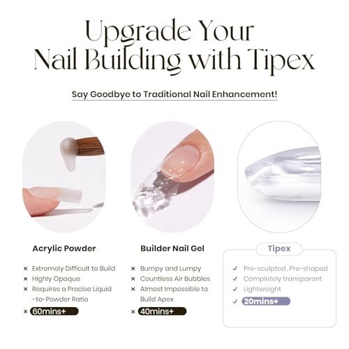 Tipex Instant Apex Nail Tips – Pre-Etched Acrylic Hard Gel Tips Kit for Flat Nails, Long Coffin Deep C Curve, Full Cover Press-On Nails for Beginners, UV Glue & LED Lamp Set