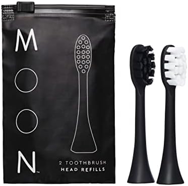MOON Electric Toothbrush Heads - 2 Replacement Heads for The MOON Electric Toothbrush - Each with 720 Tapered Ultra-Fine Dupont Bristles - Lasts Up to 4X Longer - Black (2 Count)
