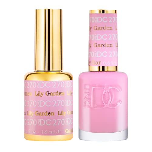 DND DC Gel Polish Set, Pink Collection, UV/LED Gel Polish and Air Dry Nail Lacquer, Matching Chip-Free Polish Duo, 270 Lily Garden, 0.5 Fl Oz