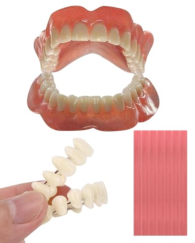 Denture Kit, Functional Homemade Denture Combo, Full Set of Top and Bottom Fake Teeth, Improve Smile, Eat & Drink, Long or Short-term denture solution-AE-0-01