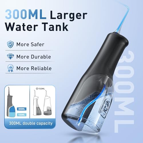 Water Dental Flosser Teeth Pick - 4 Modes Cordless Oral Irrigator - 300ML Portable and Rechargeable IPX7 Waterproof - Water Dental Piks for Cleaning for Home Travel - Oral Dental Care Fsa Hsa