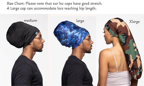 Fairy Black Mother Dreadlocks Satin Locs Bonnet Cap for Men and Women(Black, Large)