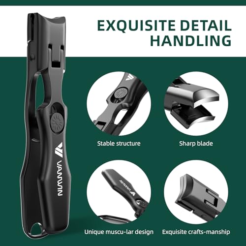 German Nail Clippers for Men Thick Nails, VANWIN Toenail Clippers for Seniors Large Wide Jaw Opening, Heavy Duty No Splash Fingernail Clipper with Safety Lock Nail Clippers with Catcher for Women