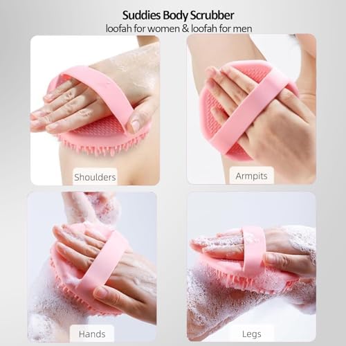 Suddies Body Scrubber, Silicone Body Scrubber, Silicone Loofah, Body Scrub Brush for Effective Showering Exfoliation, Travel Loofah for Women & Men for Delicate Skin (Green)