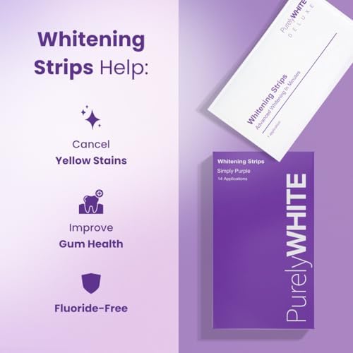 PurelyWHITE | Purple Whitening Strips | Teeth Whitener, Peroxide-Free, Enamel Safe, Deep Stains Removal - Flouride-Free Teeth Whitening (28 Strips)