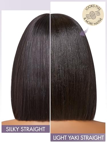 LUVME HAIR 10 Inch Light Yaki Straight Bob Wig with Bangs Human Hair Realistic HD Lace Short Black Bob Wigs, Ready to Go Blunt Cut Bob Wig Glueless 180 Density