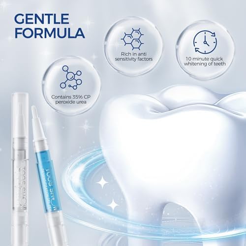 Teeth Whitening Kit for Sensitive Teeth,with 4 Carbamide Peroxide Pen & 1 Remineralization Pen,LED Accelerator Light Non,Tooth Whitener Professional Oral Care Gently Yet Effectively Removes Stains