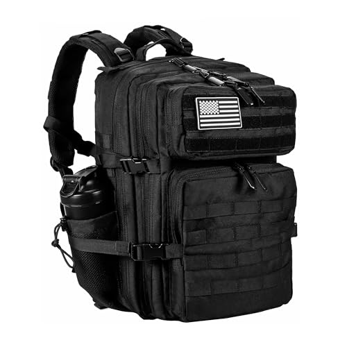 LHI Military Tactical Backpack for Men Molle Daypack 45L Army 3 Days Assault Pack Bag Large Rucksack With Bottle Holder(12*20*12)