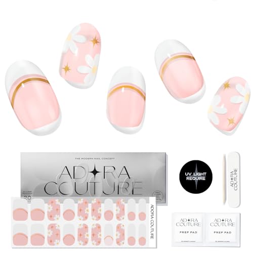Semi Cured Gel Nail Strips with 20 Pieces, Salon Quality Nail Wraps for Women, Petal French UV Gel Nail Stickers, UV Light Required, Spring Frenchie