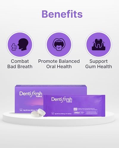 K-Nutra Dentifresh Xylitol Tabs Purple (24g, 30 Tablets) Holiday Gifts 4 Billion CFU, Sugar-Free Oral Probiotics for Teeth & Mouth, Bad Breath Gums, Safe for Bedtime, Mild Grape Flavor with OMULA