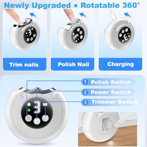 Electric Nail Clipper,VBXBKC 3 Speeds Electric Automatic Nail Clipper with LCD Digital Display,Safety Electric Trimmer for Baby Seniors and Adult