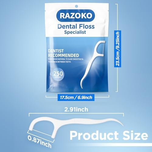 RAZOKO Dental Floss Picks High Pull Toothpicks Sticks,Professional Clean Floss Picks,Unflavored Disposable Flossers Refill Pack 500Pcs